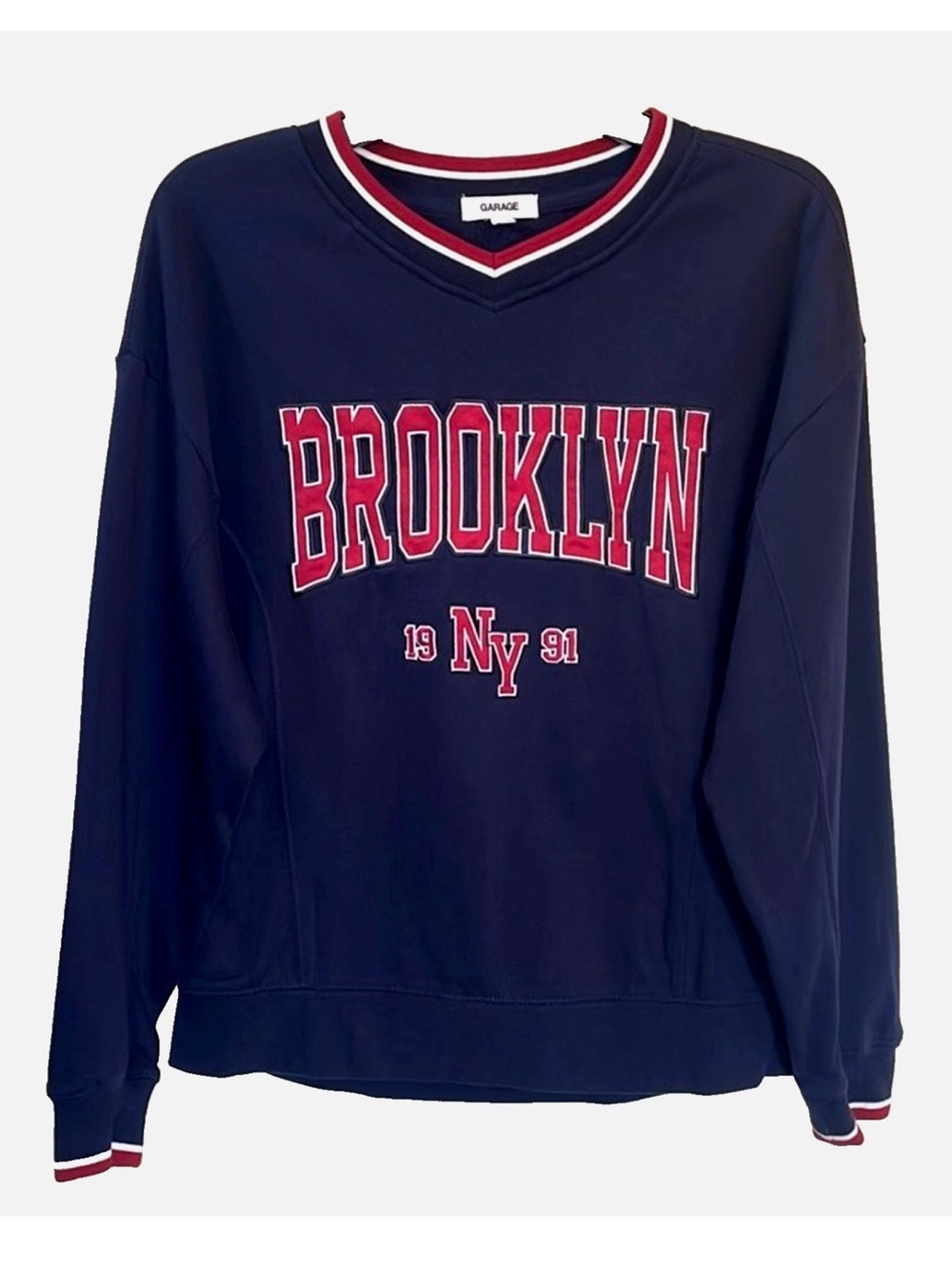 Garage Brooklyn NY Varsity Sweatshirt XS Navy Collegiate Preppy Pullover
